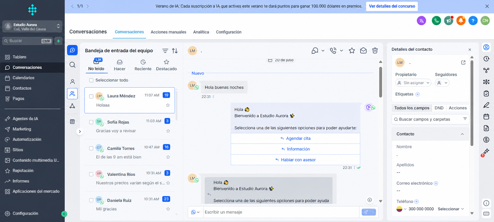 Bandeja de conversaciones de Agenda Xmart
