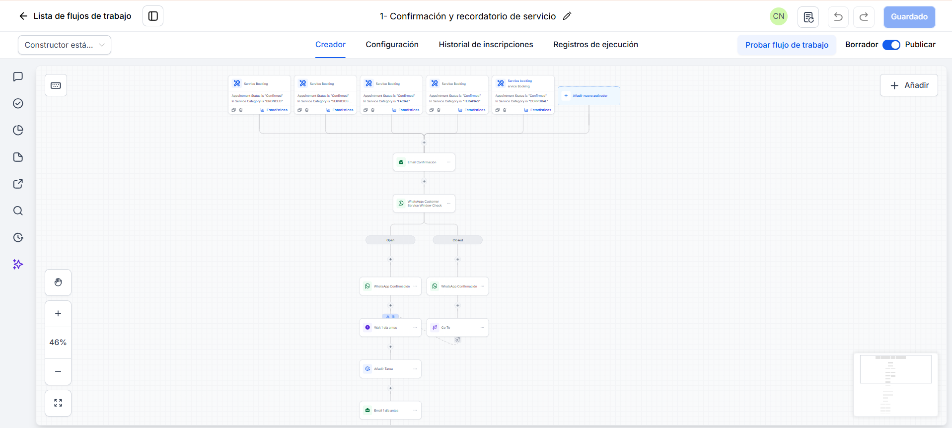 Flujo automatizado de confirmación y recordatorio